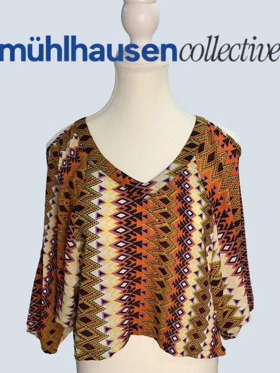 Elan Boho Aztec Print Blouse One Size Flowy Festival Top - Picture 1 of 4